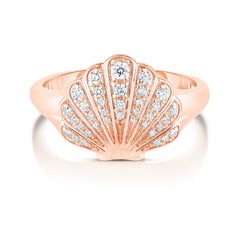 Diamond Shell Signet Ring, 14K Rose Gold - URBAETIS Fine Jewelry
