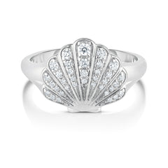 Diamond Shell Signet Ring, 14K White Gold- URBAETIS Fine Jewelry