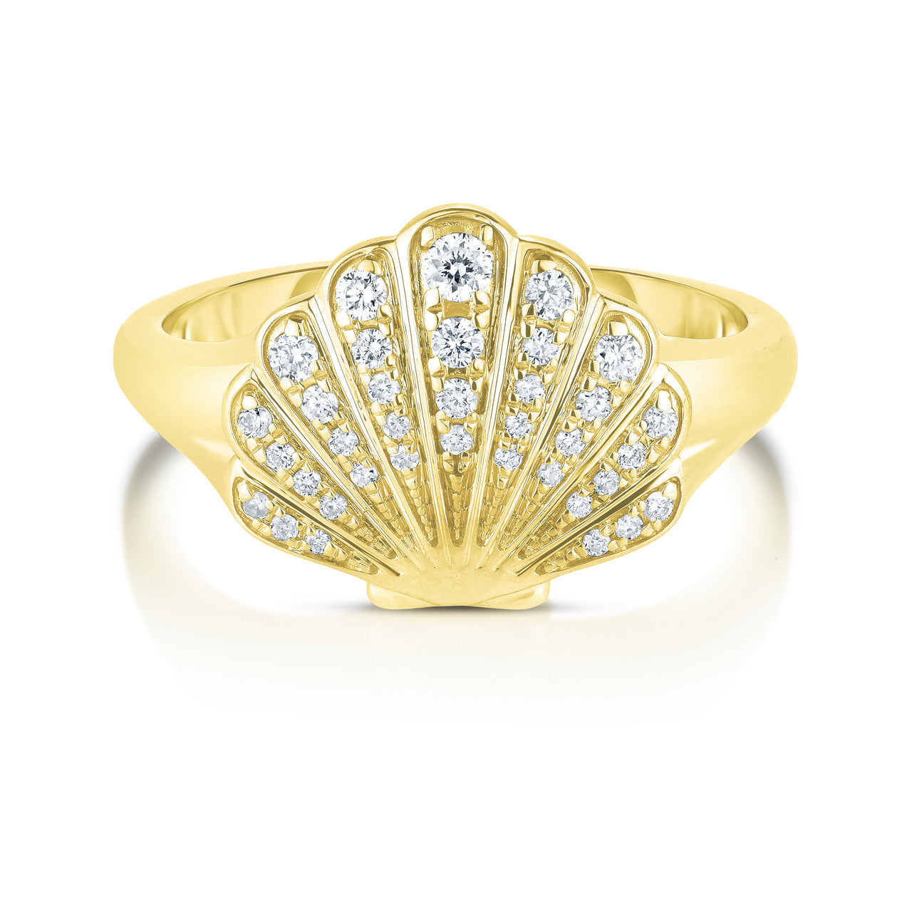 Diamond Shell Signet Ring, 14K Yellow gold- URBAETIS Fine Jewelry