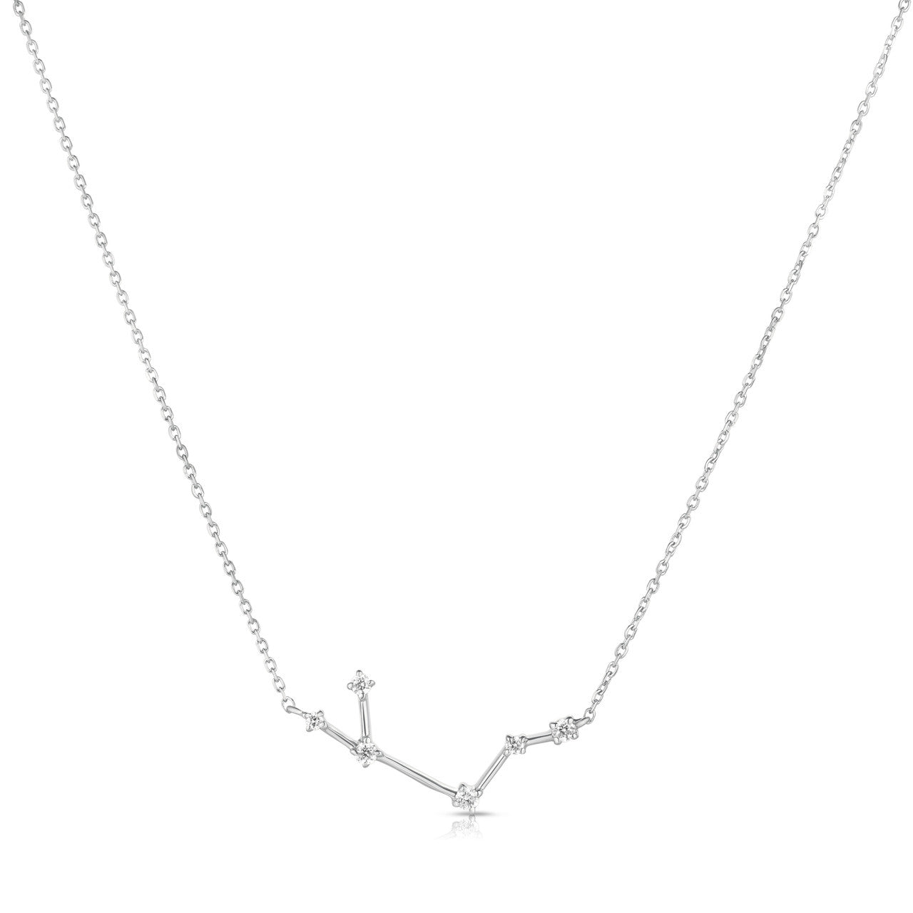 Aries Diamond Constellation Zodiac Necklace, 14k White Gold- URBAETIS Fine Jewelry