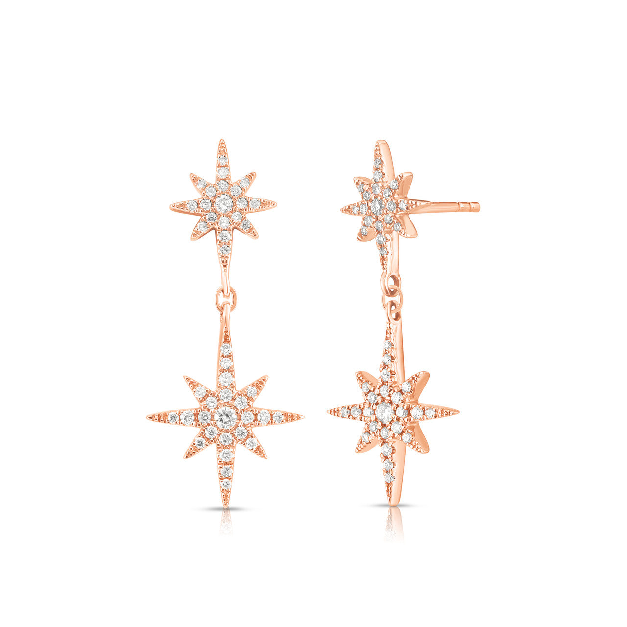 Diamond Starburst Dangle Earrings, 14K Rose Gold- URBAETIS Fine Jewelry