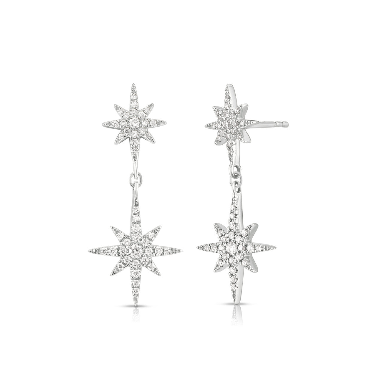Diamond Starburst Dangle Earrings, 14K White Gold- URBAETIS Fine Jewelry