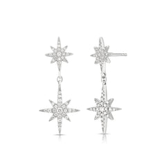 Diamond Starburst Dangle Earrings, 14K White Gold- URBAETIS Fine Jewelry