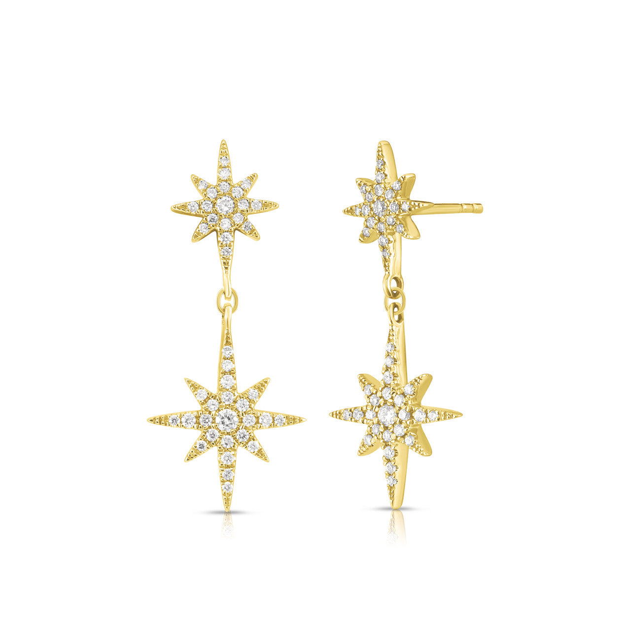 Diamond Starburst Dangle Earrings, 14K Yellow Gold- URBAETIS Fine Jewelry