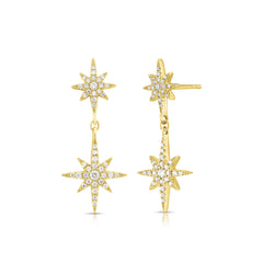 Diamond Starburst Dangle Earrings, 14K Yellow Gold- URBAETIS Fine Jewelry