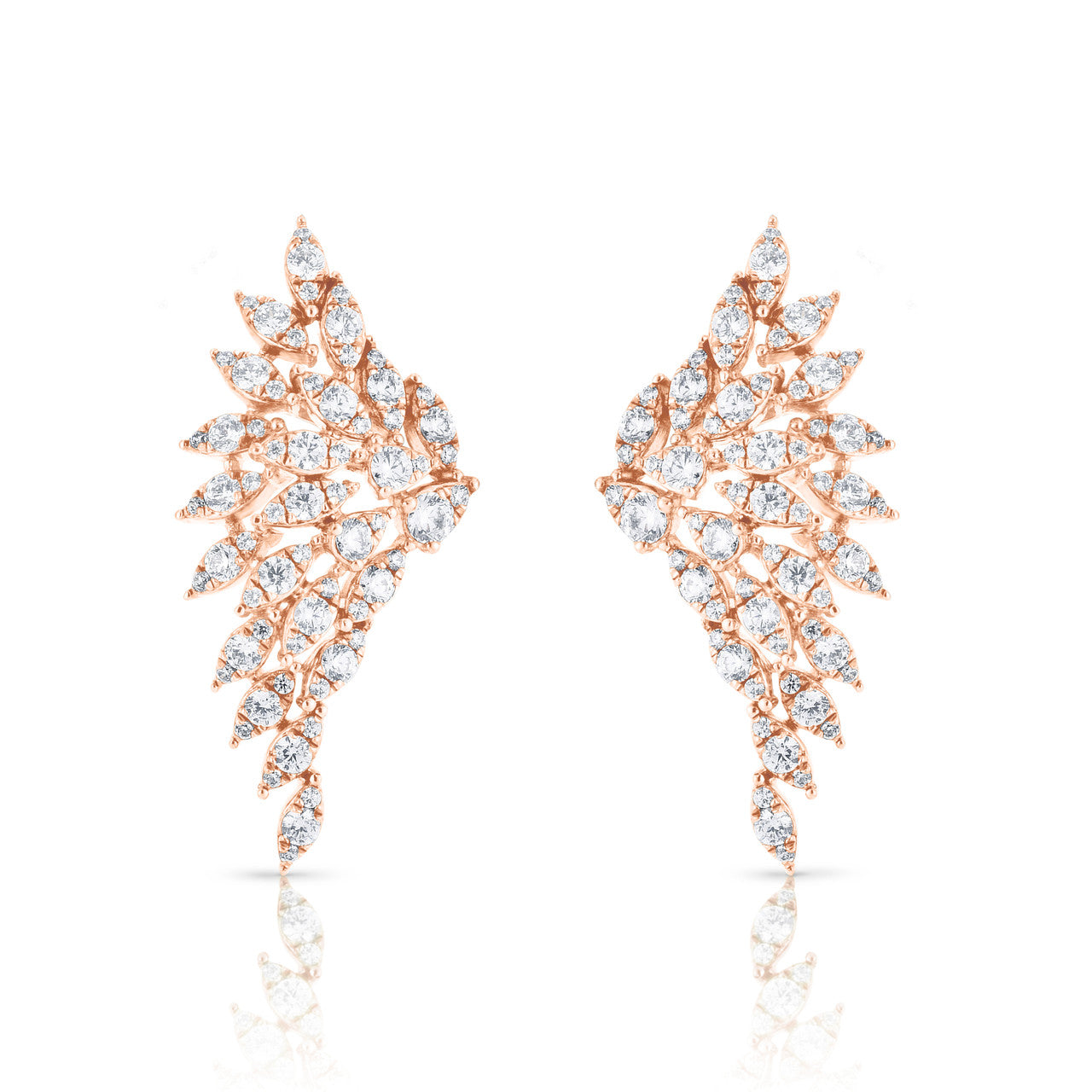 Diamond Feather Earrings, 14K Rose Gold- URBAETIS Fine Jewelry