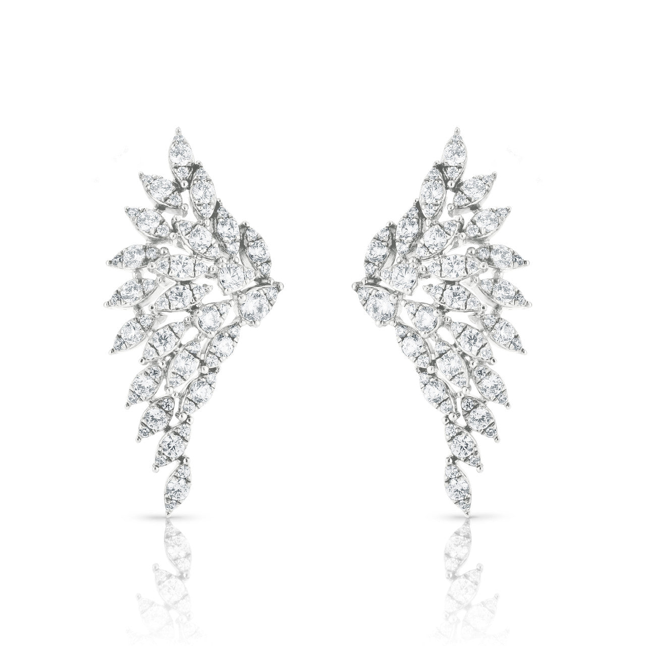 Diamond Feather Earrings, 14K White Gold- URBAETIS Fine Jewelry
