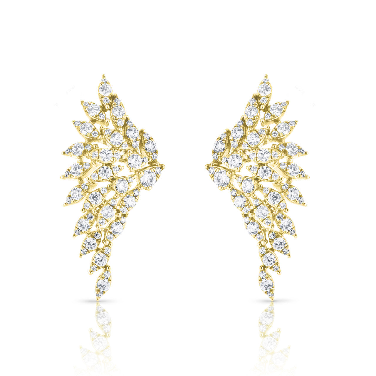 Diamond Feather Earrings, 14K Yellow Gold- URBAETIS Fine Jewelry