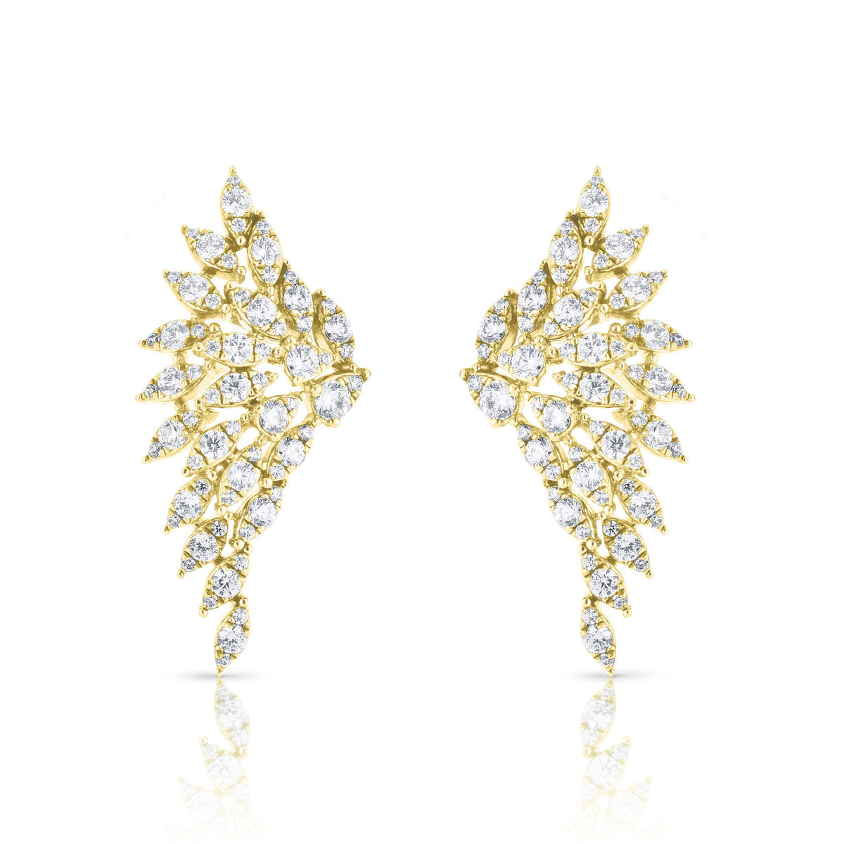 Diamond Feather Earrings, 14K Yellow Gold- URBAETIS Fine Jewelry