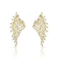 Diamond Feather Earrings, 14K Yellow Gold- URBAETIS Fine Jewelry
