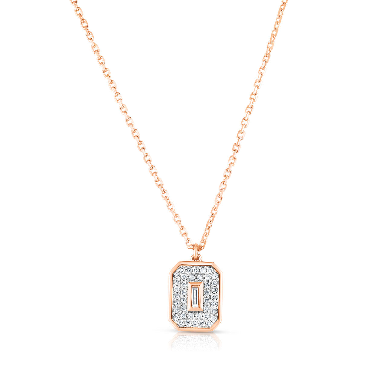 Baguette Diamond Shield Necklace, 14k Rose Gold- URBAETIS Fine Jewelry