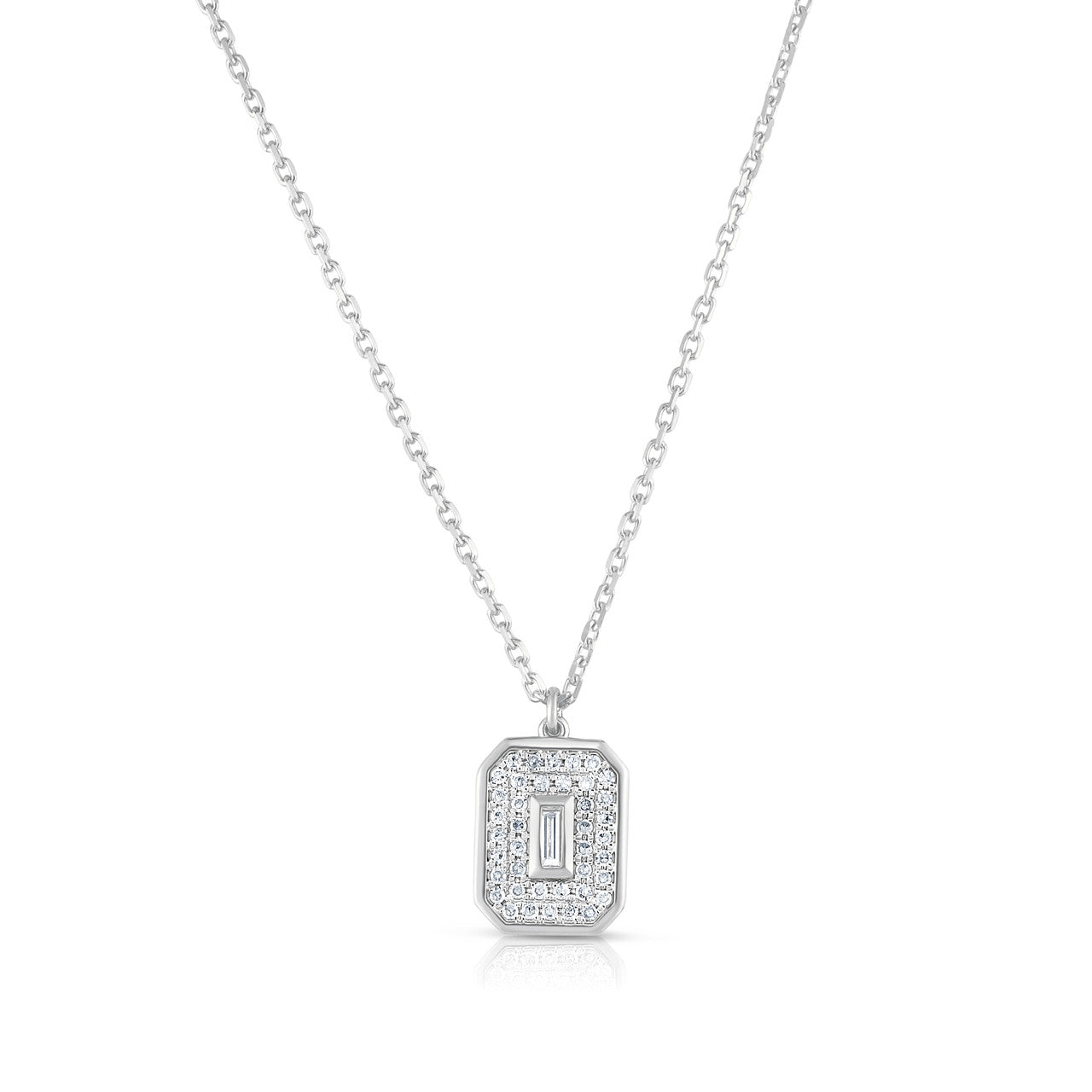 Baguette Diamond Shield Necklace, 14k White Gold- URBAETIS Fine Jewelry