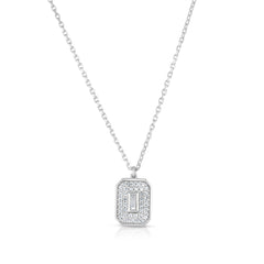 Baguette Diamond Shield Necklace, 14k White Gold- URBAETIS Fine Jewelry