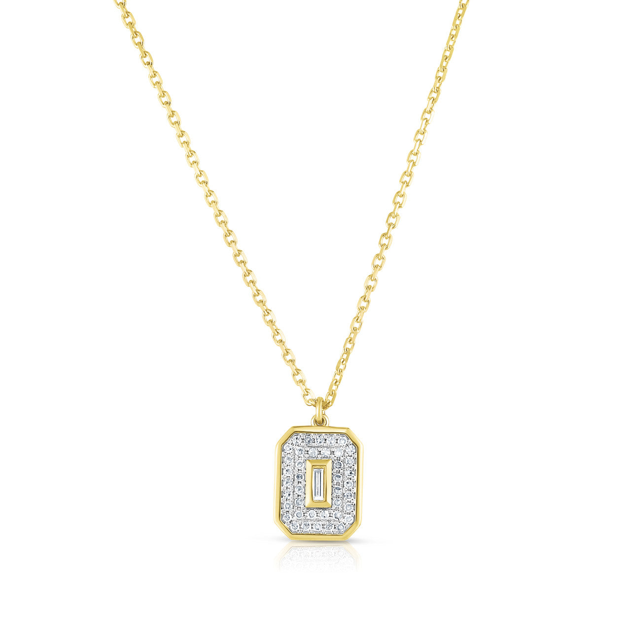Baguette Diamond Shield Necklace, 14k Yellow Gold- URBAETIS Fine Jewelry