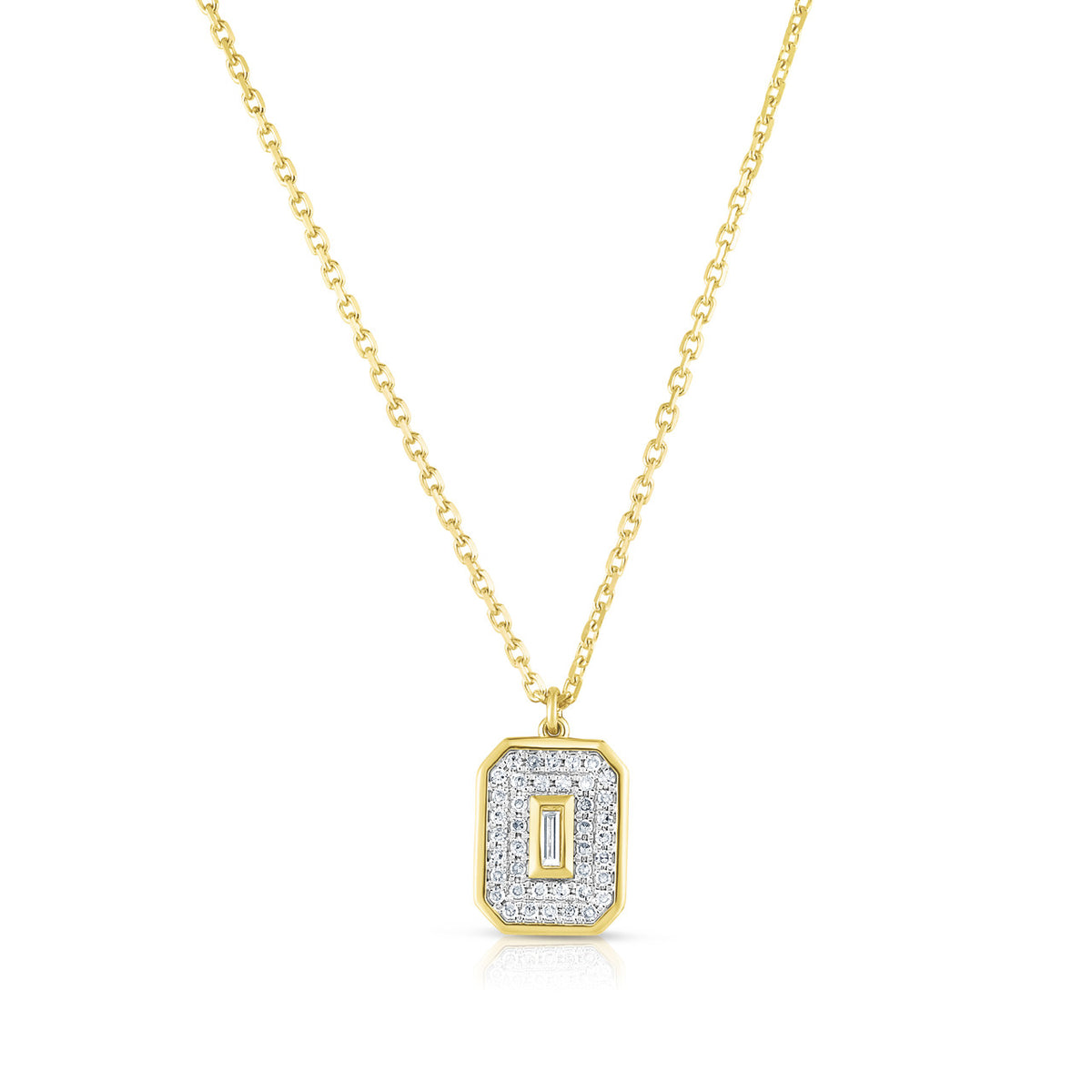 Baguette Diamond Shield Necklace, 14k Yellow Gold- URBAETIS Fine Jewelry