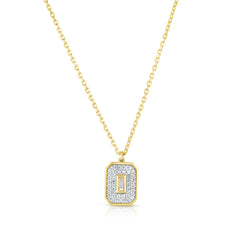 Baguette Diamond Shield Necklace, 14k Yellow Gold- URBAETIS Fine Jewelry