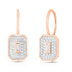 Baguette Diamond Shield Earrings, 14K Rose Gold- URBAETIS Fine Jewelry