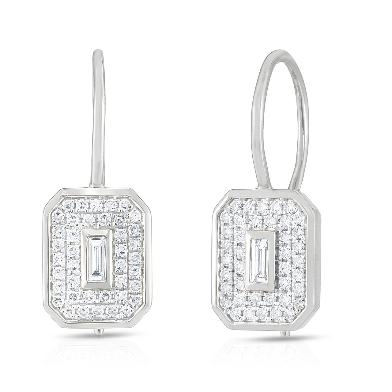 Baguette Diamond Shield Earrings, 14K White Gold- URBAETIS Fine Jewelry