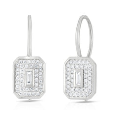 Baguette Diamond Shield Earrings, 14K White Gold- URBAETIS Fine Jewelry