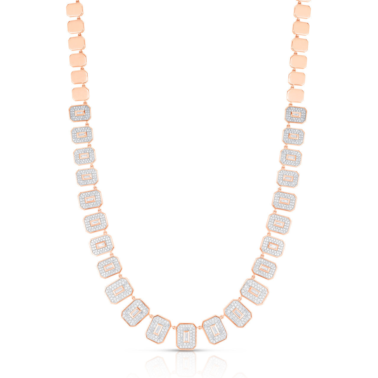 Baguette Diamond Shield Statement Necklace, 14K Rose Gold- URBAETIS Fine Jewelry