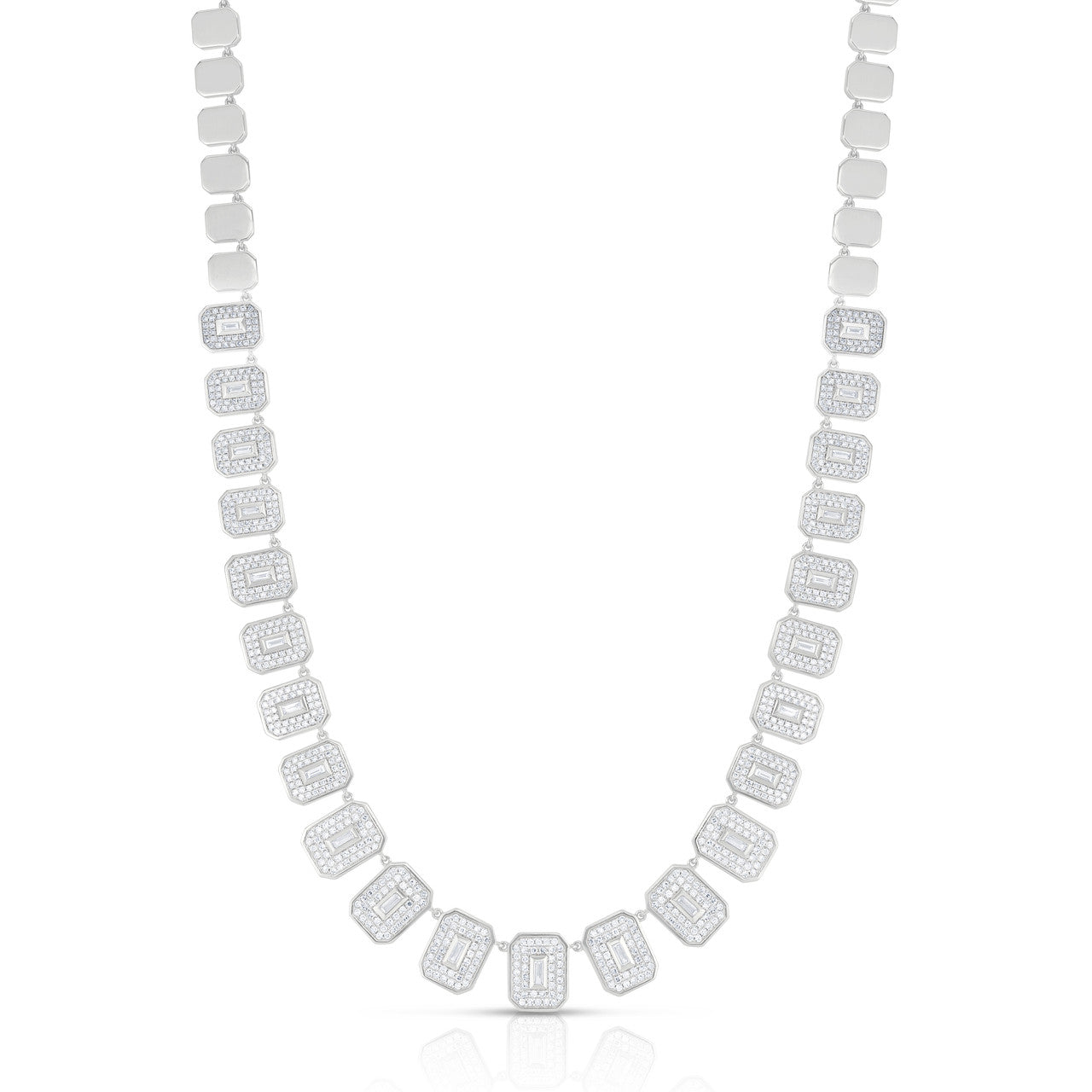 Baguette Diamond Shield Statement Necklace, 14K White Gold- URBAETIS Fine Jewelry