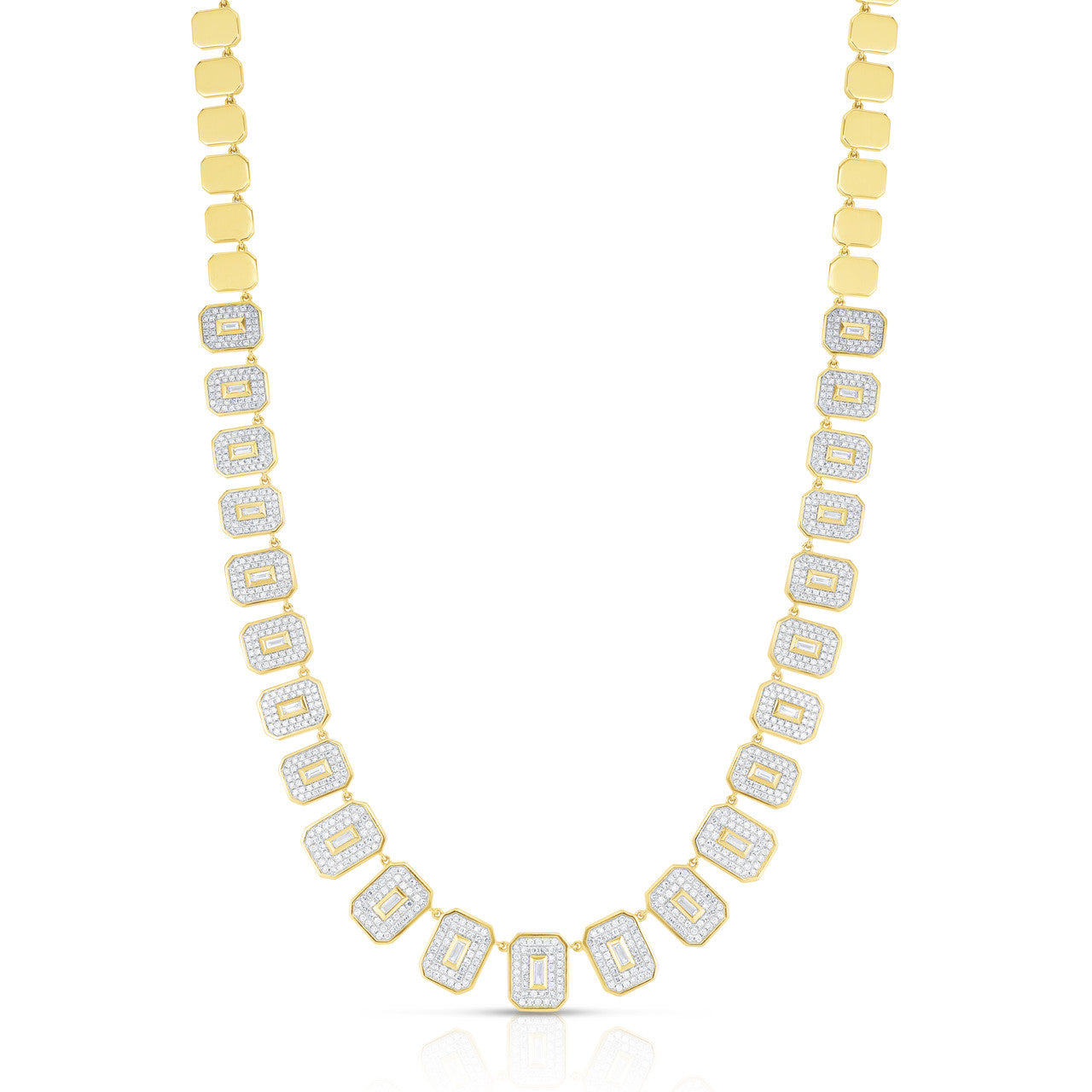 Baguette Diamond Shield Statement Necklace, 14K Yellow Gold- URBAETIS Fine Jewelry
