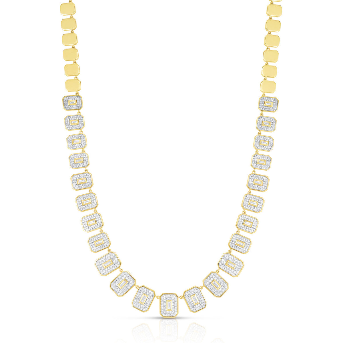 Baguette Diamond Shield Statement Necklace, 14K Yellow Gold- URBAETIS Fine Jewelry