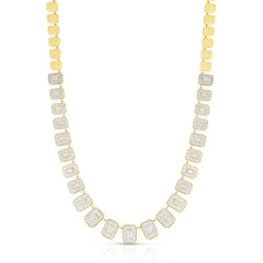Baguette Diamond Shield Statement Necklace, 14K Yellow Gold- URBAETIS Fine Jewelry