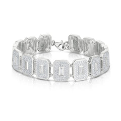 Pave' and Baguette Diamond Shield Statement Bracelet, 14K White Gold - URBAETIS Fine Jewelry