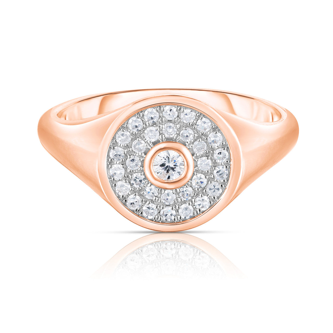 Pave' and Round Diamond Signet Ring, 14K Rose Gold- URBAETIS Fine Jewelry