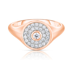 Pave' and Round Diamond Signet Ring, 14K Rose Gold- URBAETIS Fine Jewelry
