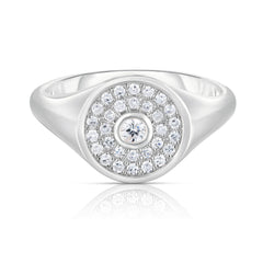 Pave' and Round Diamond Signet Ring, 14K White Gold- URBAETIS Fine Jewelry
