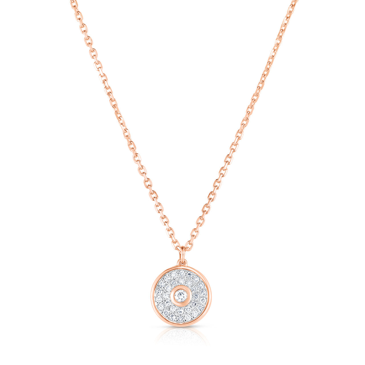 Pave' and Round Diamond Necklace, 14K Rose Gold- URBAETIS Fine Jewelry