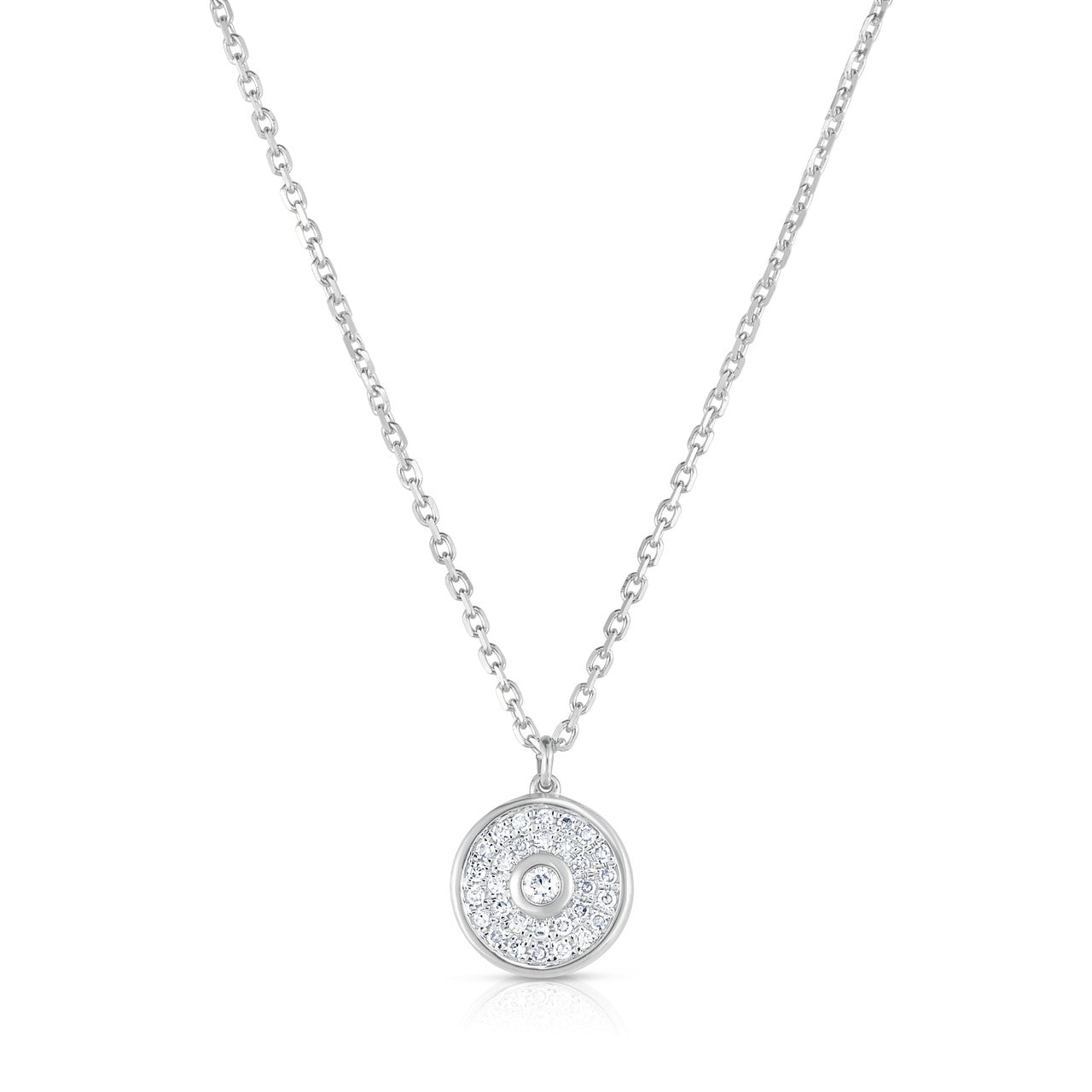 Pave' and Round Diamond Necklace, 14K White Gold- URBAETIS Fine Jewelry
