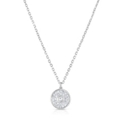 Pave' and Round Diamond Necklace, 14K White Gold- URBAETIS Fine Jewelry