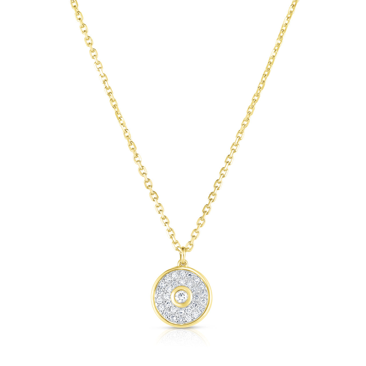 Pave' and Round Diamond Necklace, 14K Yellow Gold- URBAETIS Fine Jewelry