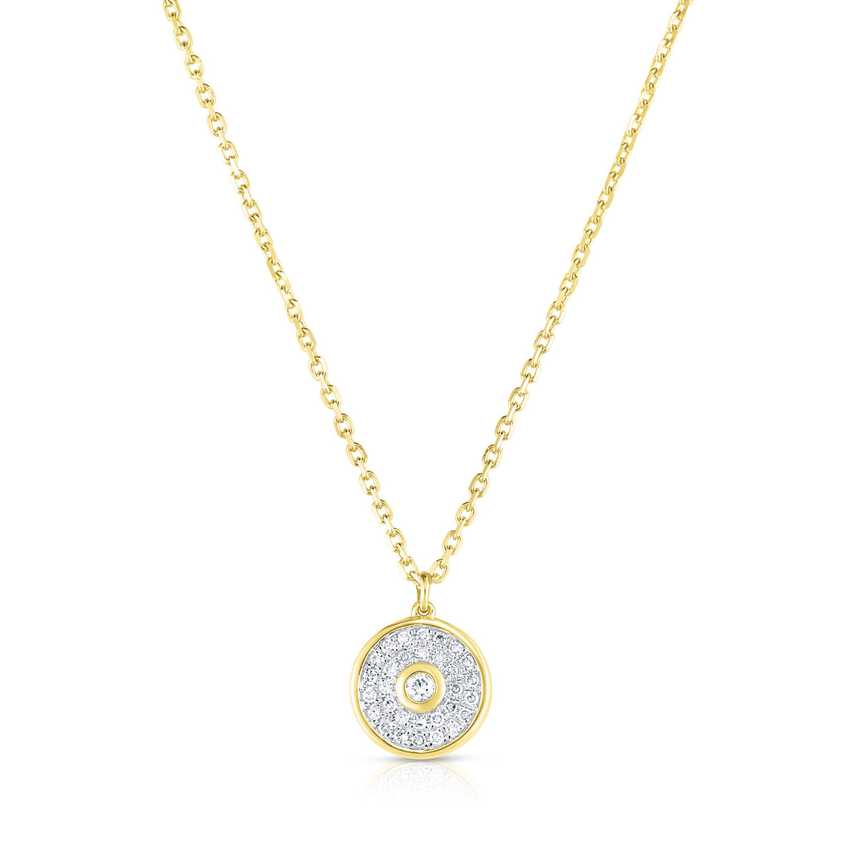 Pave' and Round Diamond Necklace, 14K Yellow Gold- URBAETIS Fine Jewelry