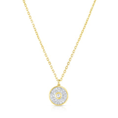 Pave' and Round Diamond Necklace, 14K Yellow Gold- URBAETIS Fine Jewelry