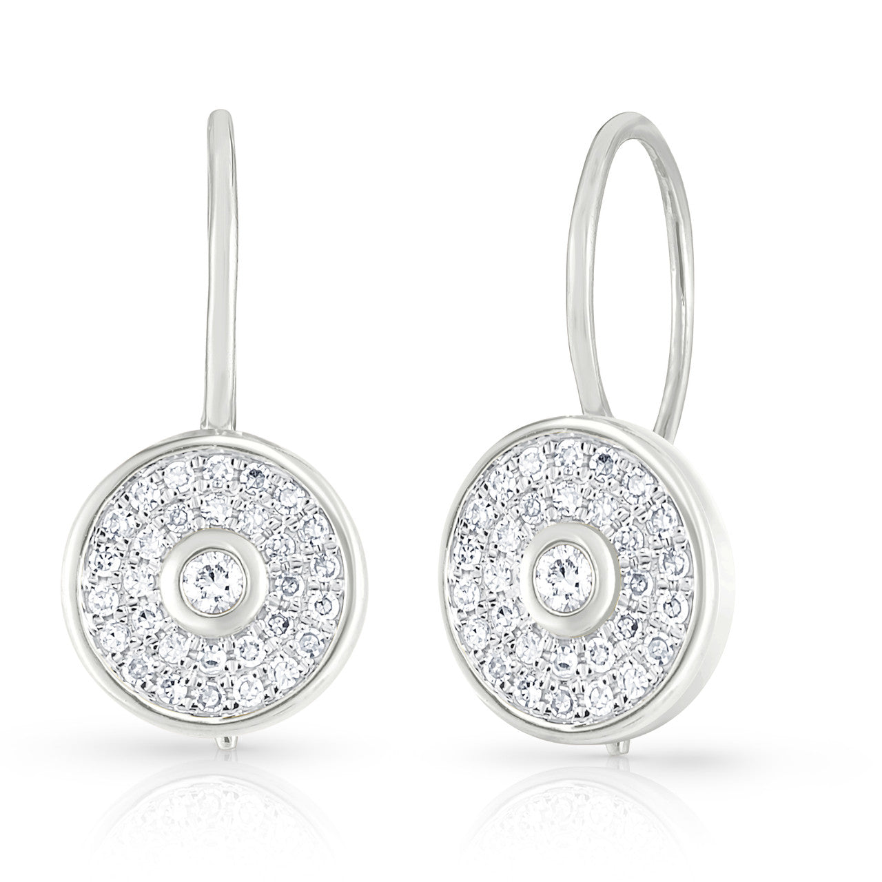 Pave' and Round Diamond Earrings, 14K White Gold- URBAETIS Fine Jewelry