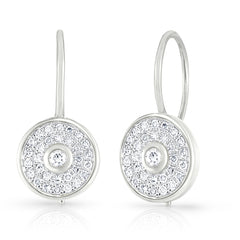 Pave' and Round Diamond Earrings, 14K White Gold- URBAETIS Fine Jewelry