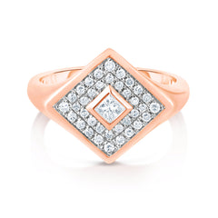 Pave' and Princess Diamond Signet Ring, 14K Rose Gold- URBAETIS Fine Jewelry