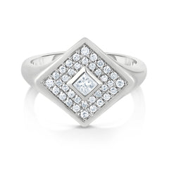 Pave' and Princess Diamond Signet Ring, 14K White Gold- URBAETIS Fine Jewelry