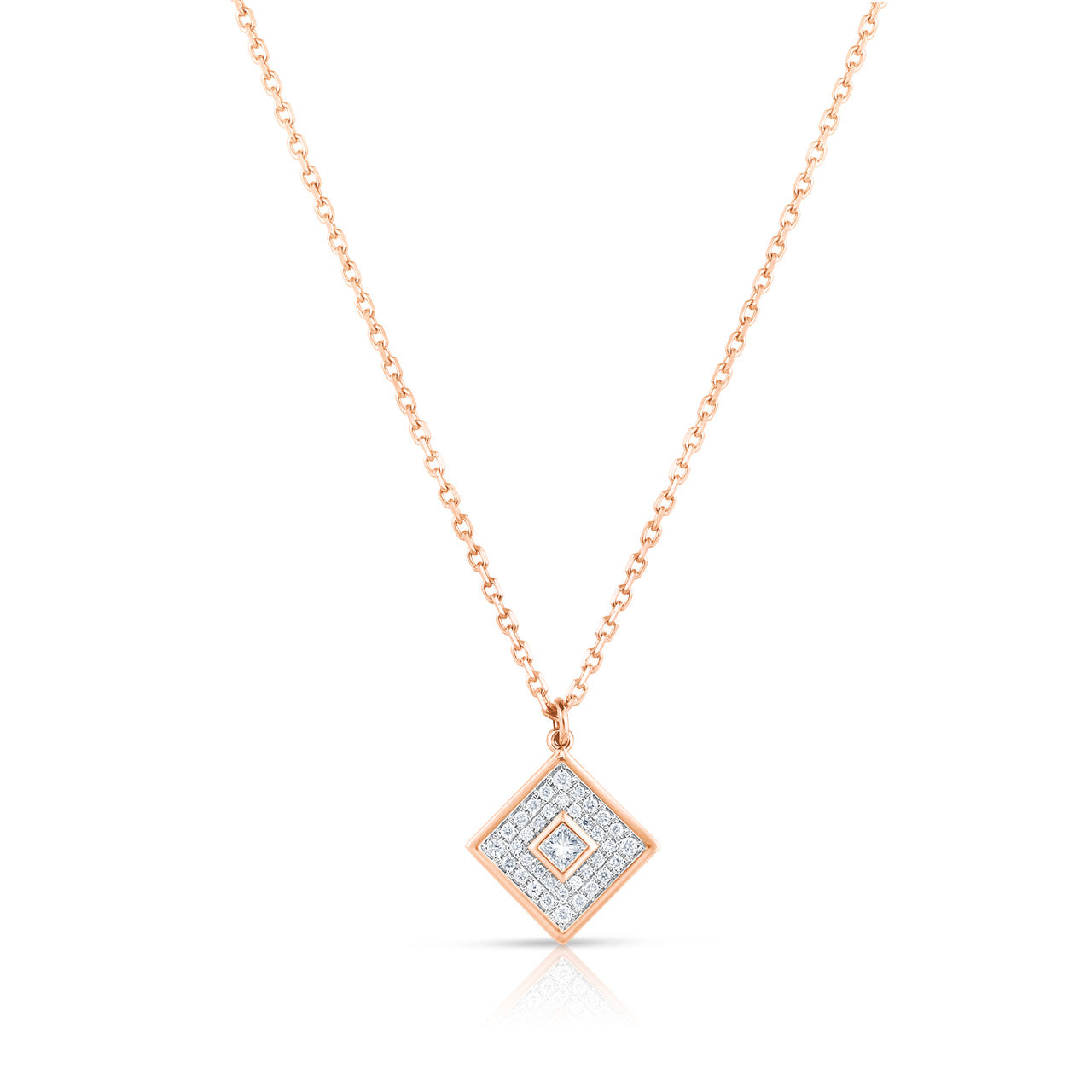 Pave' and Princess Diamond Necklace, 14k Rose Gold- URBAETIS Fine Jewelry