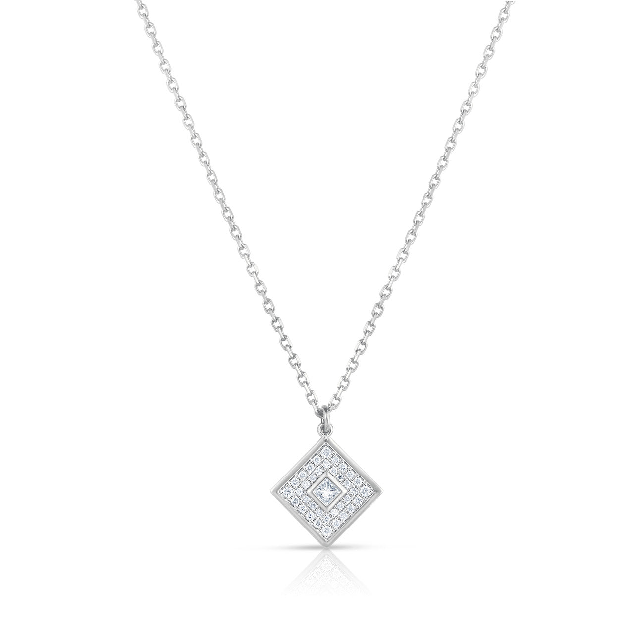Pave' and Princess Diamond Necklace, 14K White Gold- URBAETIS Fine Jewelry