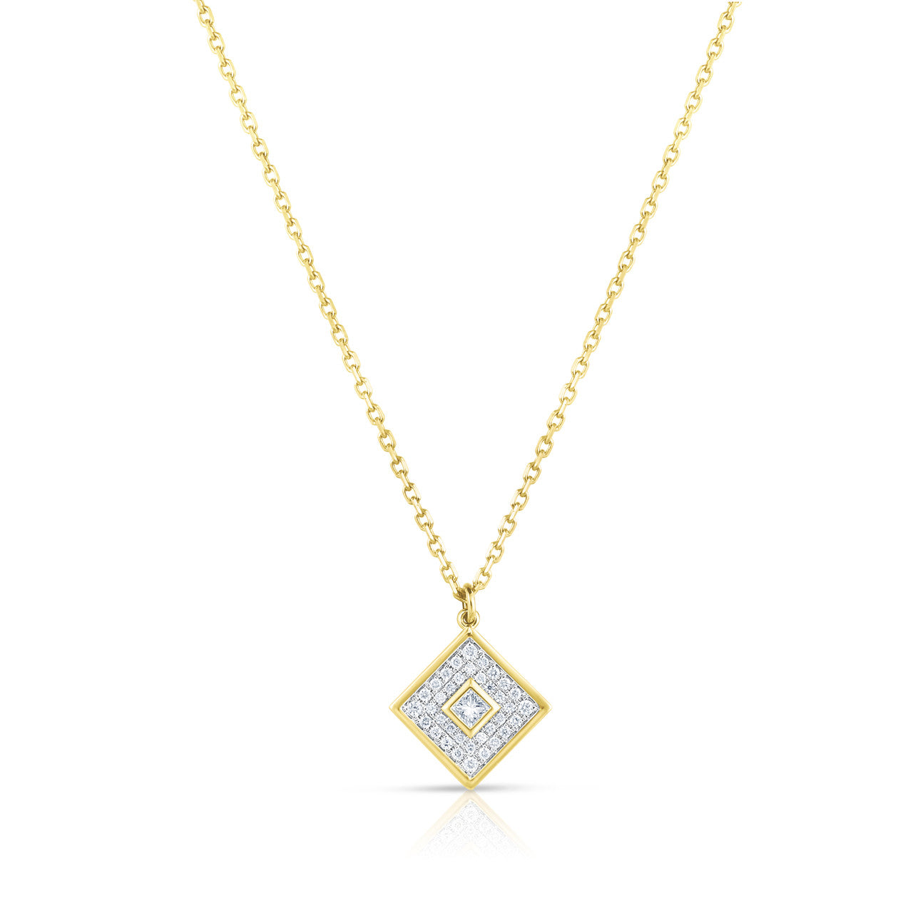 Pave' and Princess Diamond Necklace, 14K Yellow Gold- URBAETIS Fine Jewelry