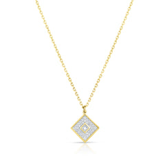 Pave' and Princess Diamond Necklace, 14K Yellow Gold- URBAETIS Fine Jewelry