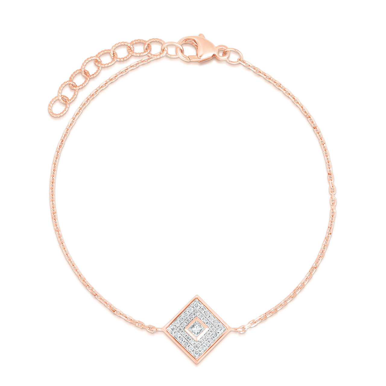 Pave' and Princess Diamond Bracelet, 14K Rose Gold- URBAETIS Fine Jewelry