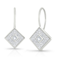 Pave' and Princess Diamond Earrings, 14K White Gold -URBAETIS Fine Jewelry