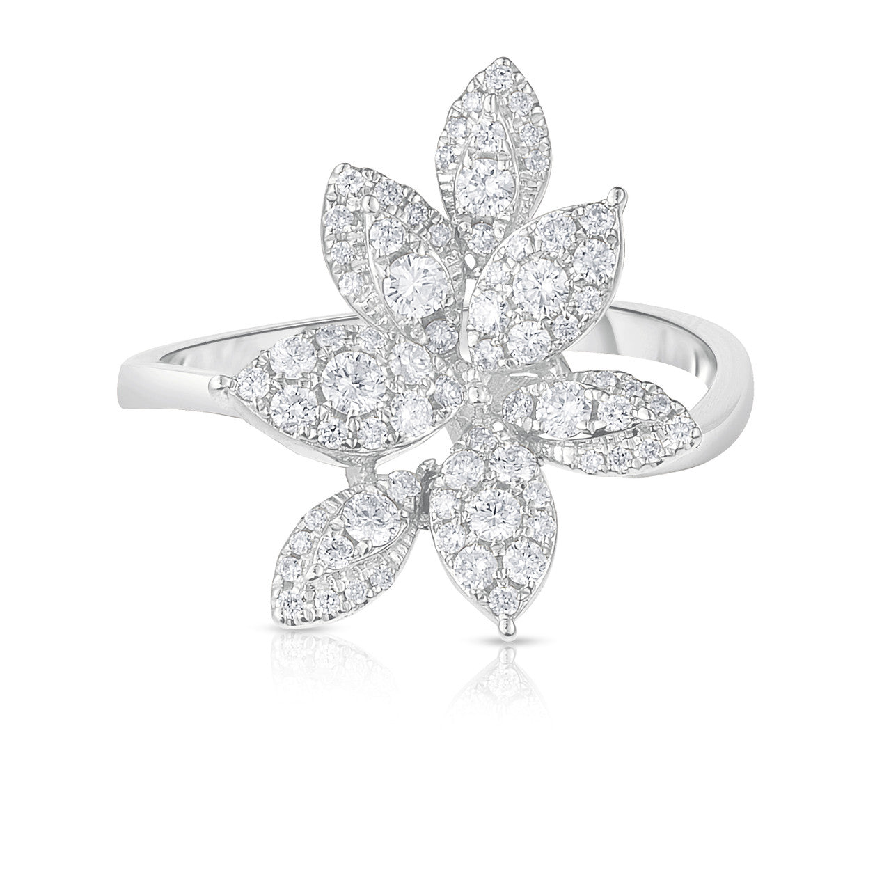 Pave' Diamond Flower Ring, 14K White Gold- URBAETIS Fine Jewelry