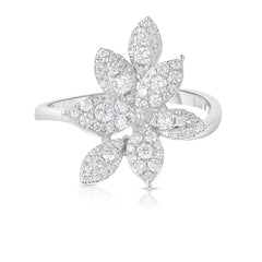 Pave' Diamond Flower Ring, 14K White Gold- URBAETIS Fine Jewelry